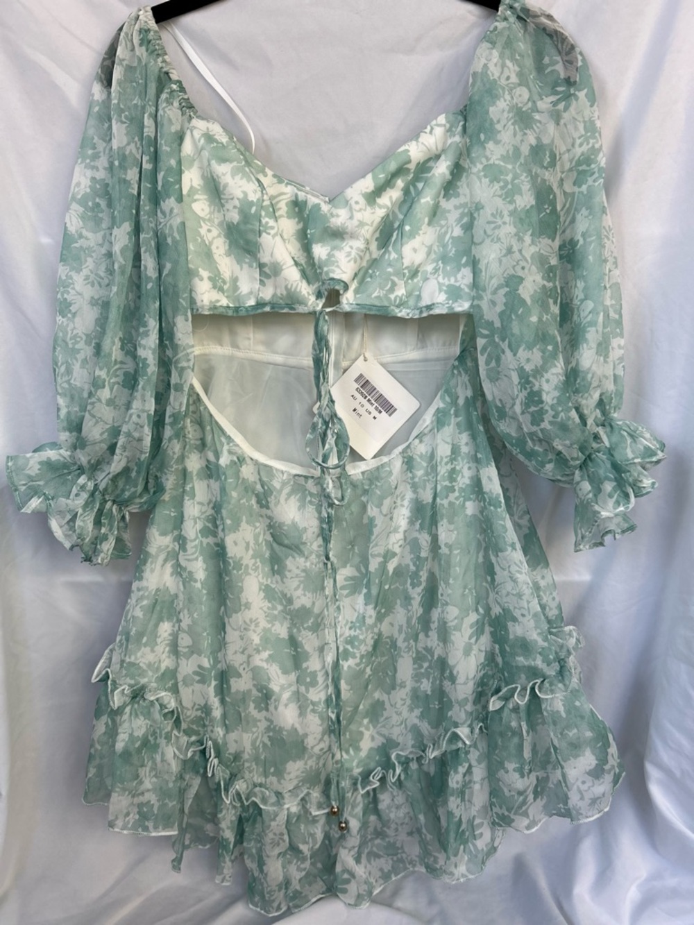 Angel Biba Mint Green and White Floral Cut Out Front Dress
